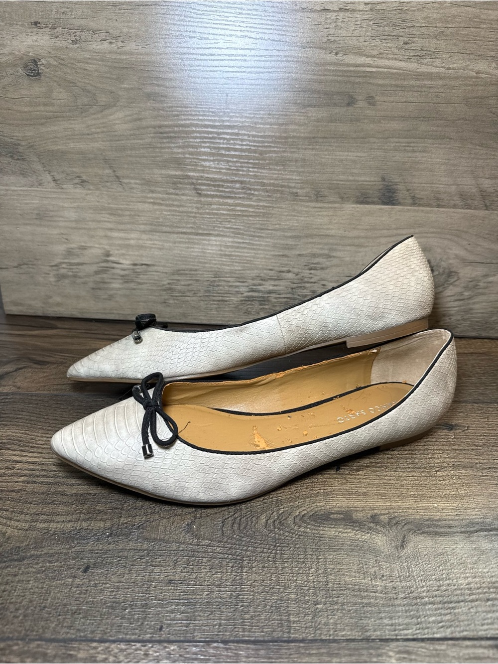 Franco Sarto Avice Cream Pointed Toe Snakeskin Embossed Ballet Flats Size 11M